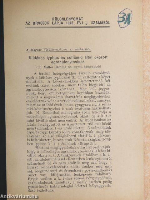 Különlenyomatok az Orvosok Lapja számaiból 1945., 1947 (2 db)