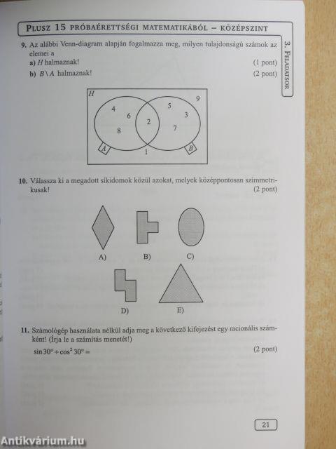 Plusz 15 próbaérettségi matematikából