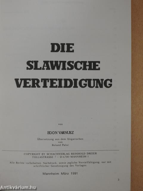 Die slawische verteidigung (dedikált példány)