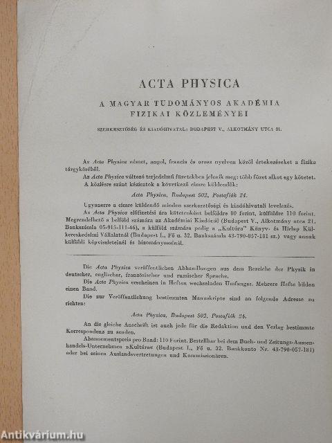 Acta Physica Academiae Scientiarum Hungaricae Tomus XVII. Fasciculi I-2.