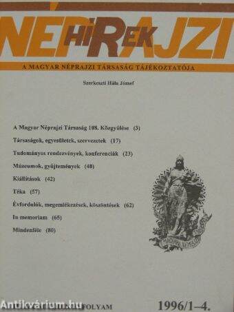 Néprajzi Hírek 1996/1-4.