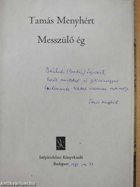 Messzülő ég (dedikált példány)