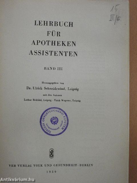 Lehrbuch für Apotheken Assistenten III.