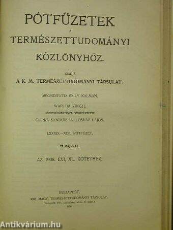 Természettudományi Közlöny 1908. január-december/Pótfüzetek a Természettudományi Közlönyhöz 1908. január-december