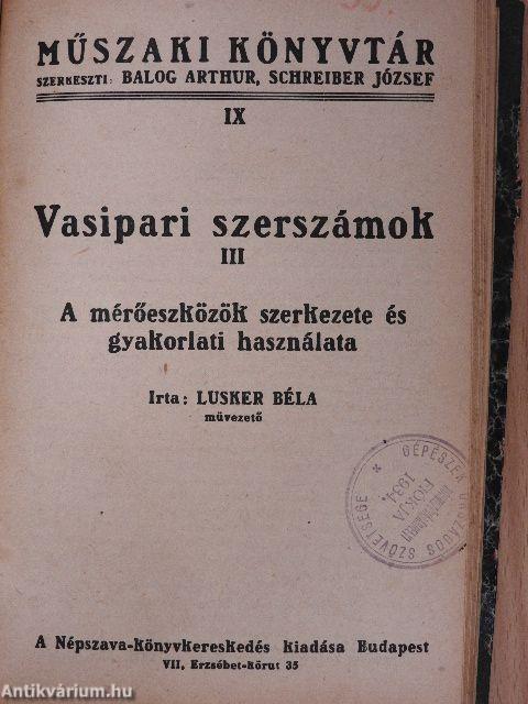 Eszterga-, furó-, marószerszám metszési sebessége/Köszörülés, furás és marás esztergapadon/Vasipari szerszámok III.