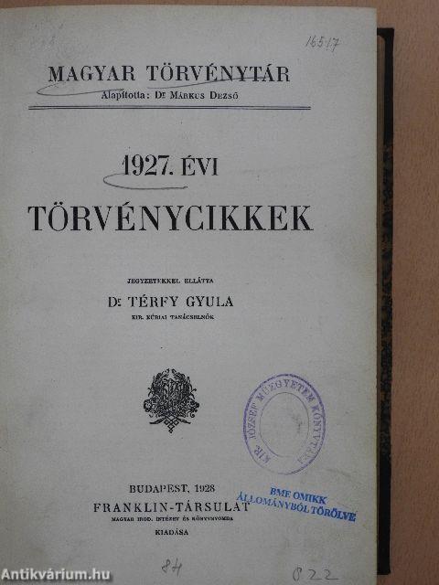 1927. évi törvénycikkek/Pótlások az 1715-1926. évi törvényekhez