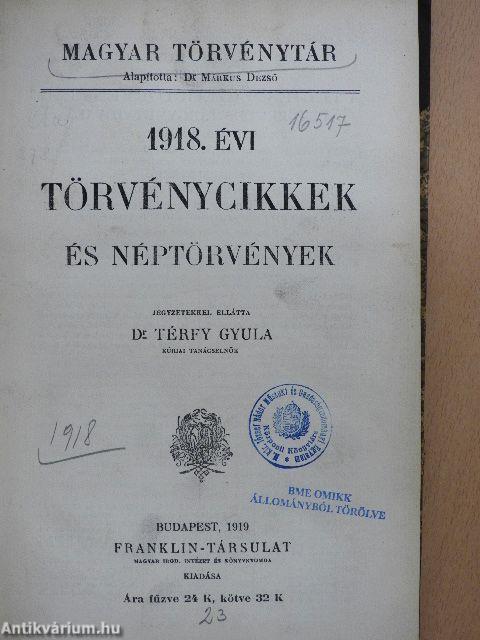 1918. évi törvénycikkek és néptörvények/Pótlások az 1836-1918. évi törvényekhez