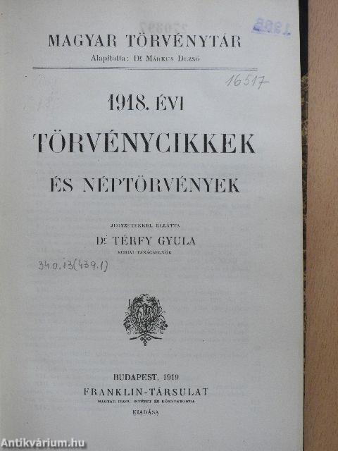 1918. évi törvénycikkek és néptörvények/Pótlások az 1836-1918. évi törvényekhez