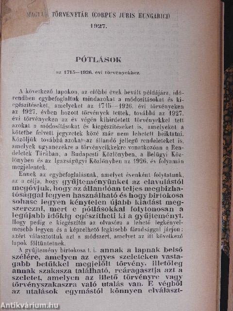 1927. évi törvénycikkek/Pótlások az 1715-1926. évi törvényekhez