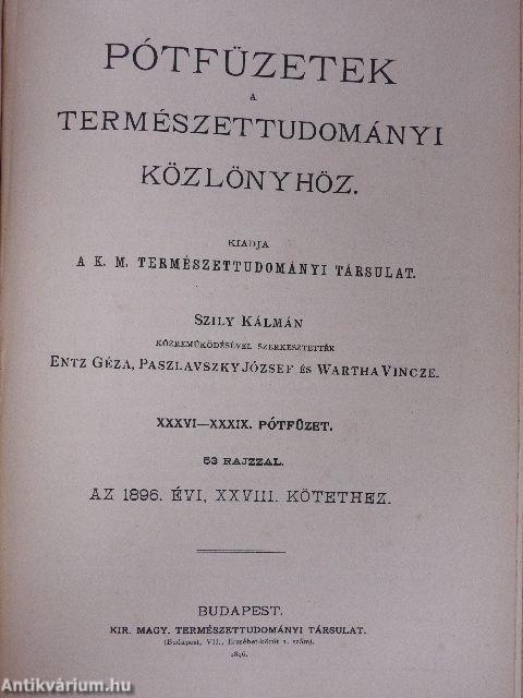 Természettudományi Közlöny 1896. január-december/Pótfüzetek a Természettudományi Közlönyhöz 1896. január-december