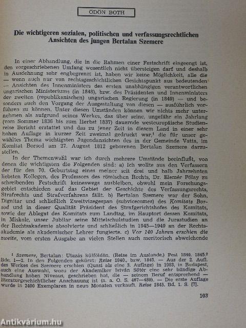 Die wichtigeren sozialen, politischen und verfassungsrechtlichen Ansichten des jungen Bertalan Szemere