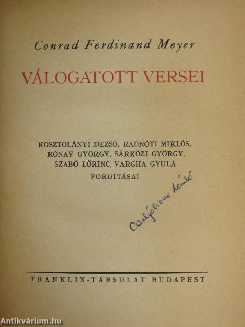 Conrad Ferdinand Meyer válogatott versei (Dr. Castiglione László könyvtárából)