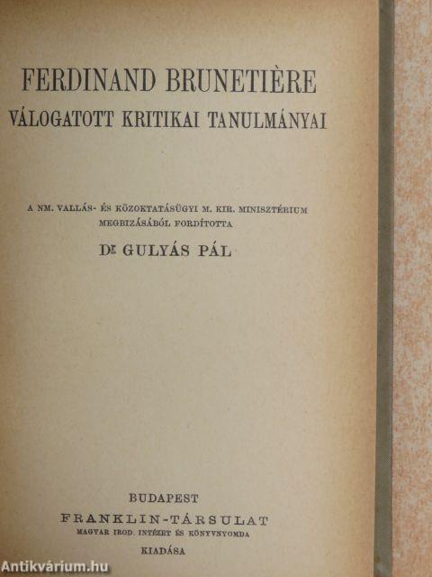 Ferdinand Brunetiére válogatott kritikai tanulmányai