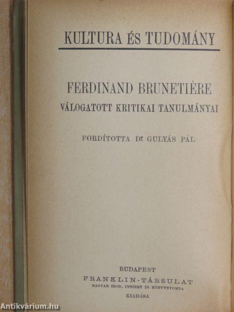 Ferdinand Brunetiére válogatott kritikai tanulmányai