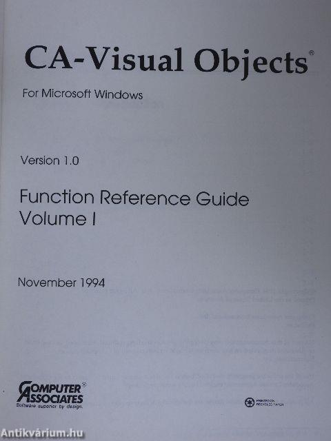 CA-Visual Objects For Microsoft Windows - Function Reference Guide I.