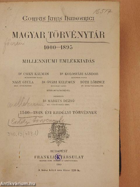 1540-1848. évi erdélyi törvények (rossz állapotú)