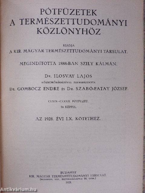 Természettudományi Közlöny 1928. január-december/Pótfüzetek a Természettudományi Közlönyhöz 1928. január-december