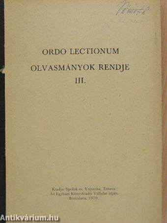 Ordo lectionum - Olvasmányok rendje III.