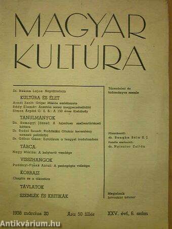Magyar Kultúra 1938. máricus 20.