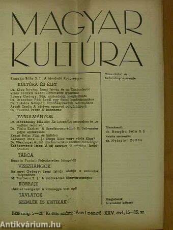 Magyar Kultúra 1938. augusztus 5-20.