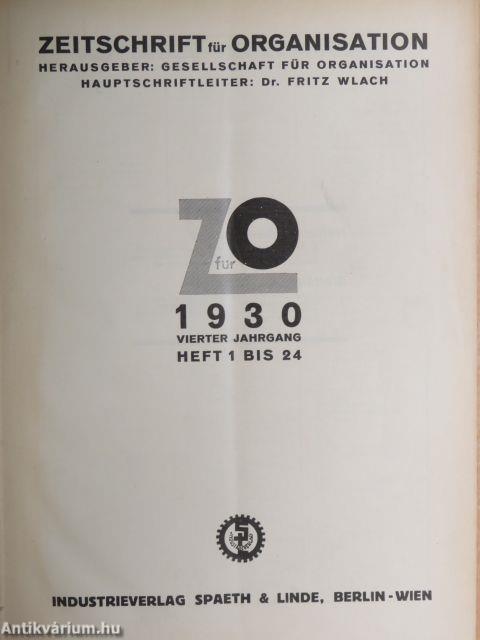 Zeitschrift für Organisation Januar-Dezember 1930