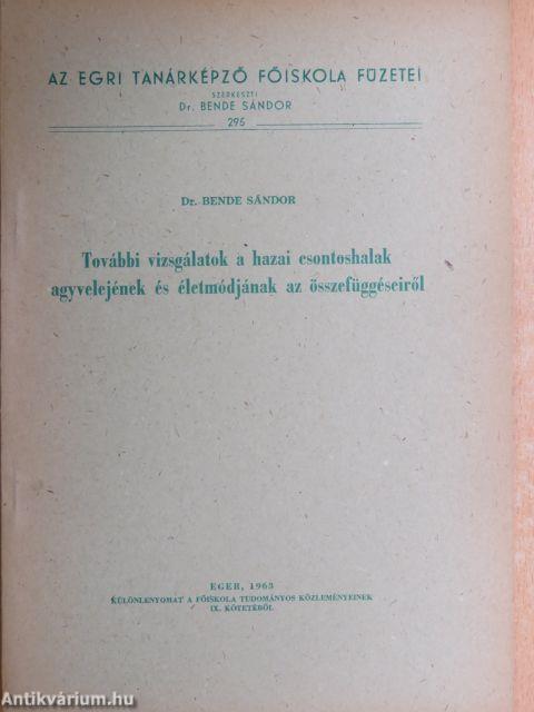 További vizsgálatok a hazai csontoshalak agyvelejének és életmódjának az összefüggéseiről