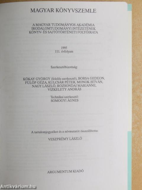 Magyar Könyvszemle 1995-1996. (vegyes számok) (7 db)