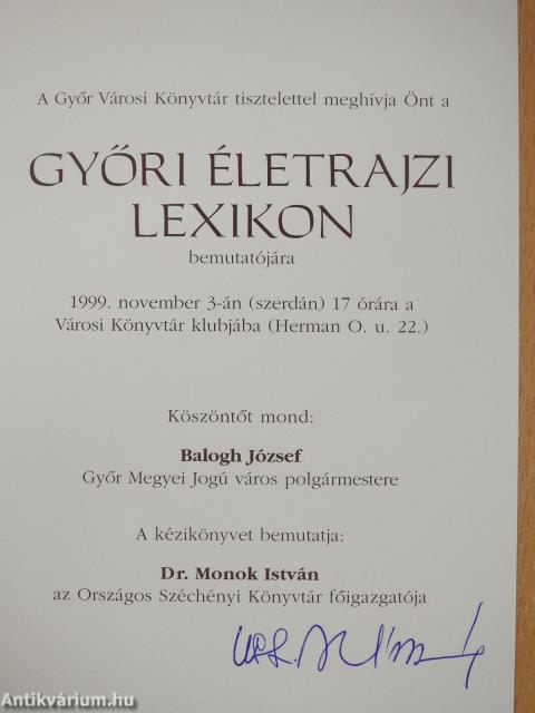 Győri életrajzi lexikon (aláírt példány)