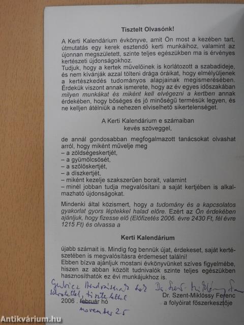 Kerti Kalendárium évkönyve 2005 (dedikált példány)