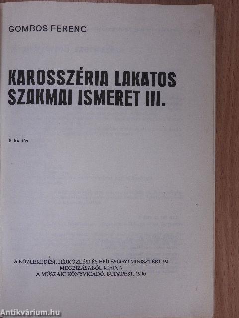 Karosszéria lakatos szakmai ismeret III.