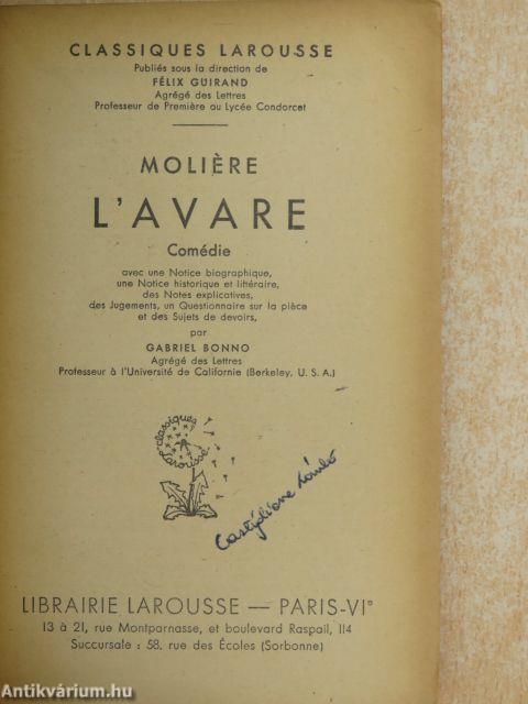 L'avare (Dr. Castiglione László könyvtárából)