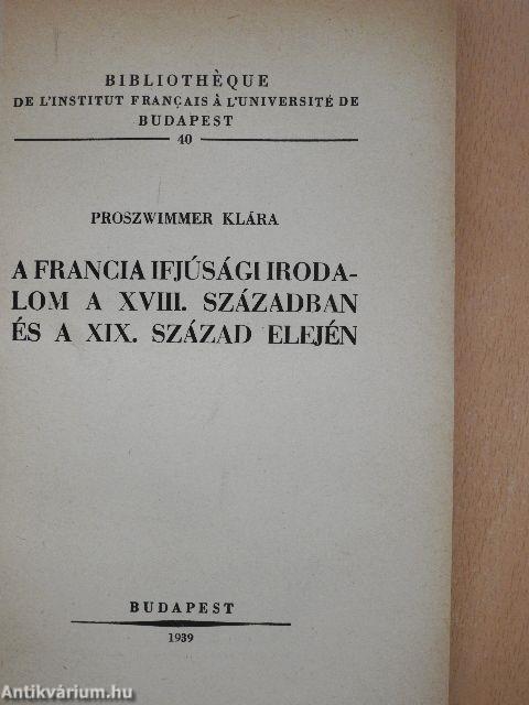 A francia ifjúsági irodalom a XVIII. században és a XIX. század elején