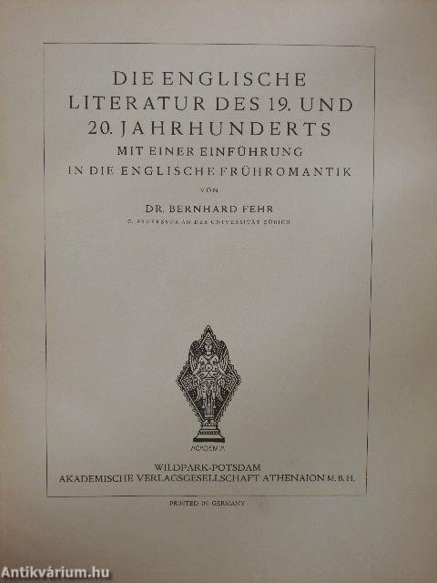 Die Englische Literatur des 19. und 20. Jahrhunderts (Dr. Castiglione László könyvtárából)