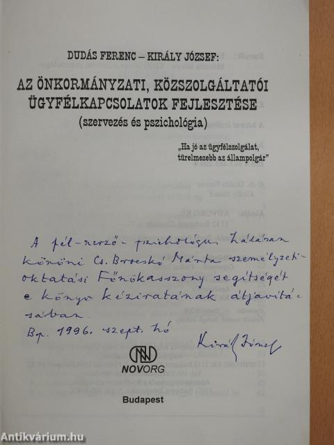 Az önkormányzati, közszolgáltatói ügyfélkapcsolatok fejlesztése (dedikált példány)