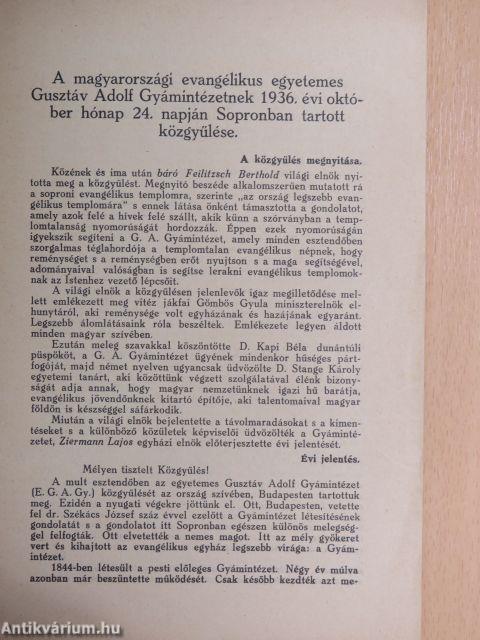 A magyarországi Gusztáv Adolf Gyámintézet egyházmentő munkája az 1936. évben