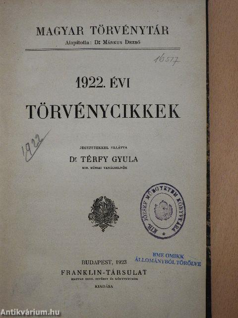 1922. évi törvénycikkek