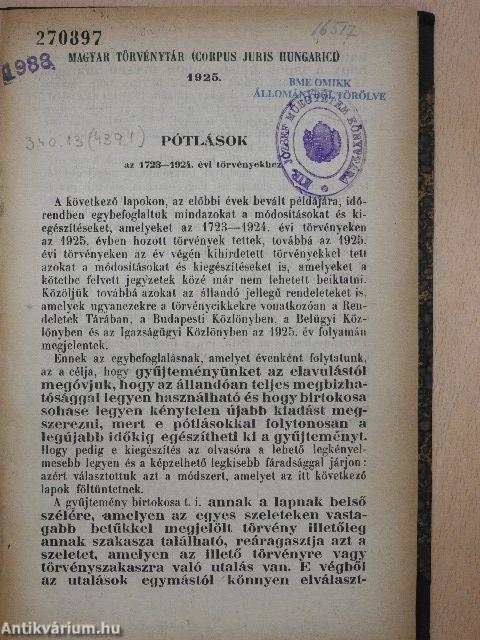 Pótlások az 1723-1924. évi törvényekhez