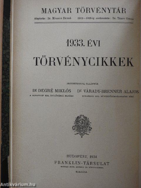 1933. évi törvénycikkek