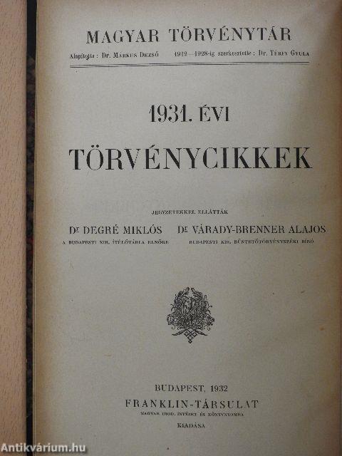 1931. évi törvénycikkek/Pótlások az 1871-1931. évi törvényekhez