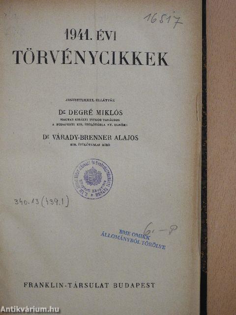 1941. évi törvénycikkek