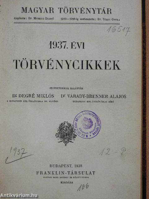 1937. évi törvénycikkek/Pótlások az 1874-1934. évi törvényekhez