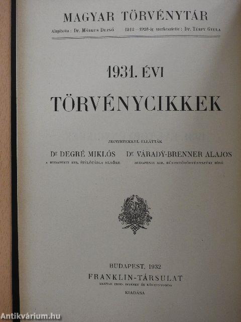 1931. évi törvénycikkek