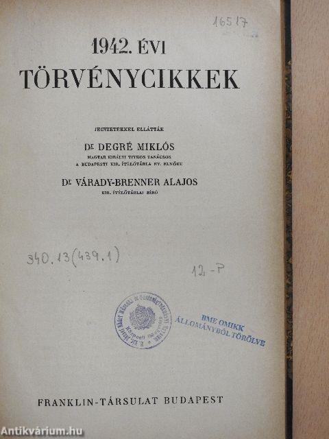 1942. évi törvénycikkek