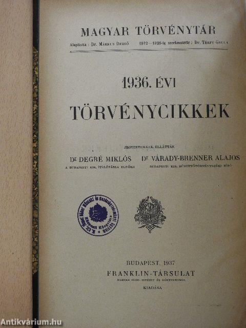 1936. évi törvénycikkek/Pótlások az 1868-1933. évi törvényekhez