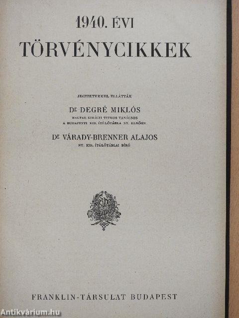 1940. évi törvénycikkek