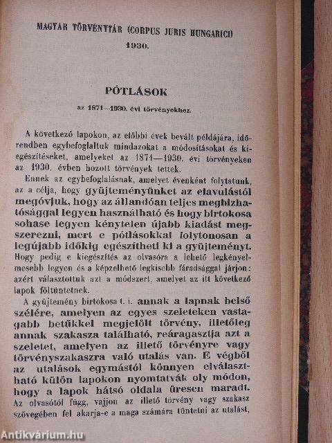 1930. évi törvénycikkek/Pótlások az 1871-1930. évi törvényekhez