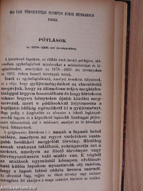 1932. évi törvénycikkek/Pótlások az 1878-1930. évi törvényekhez