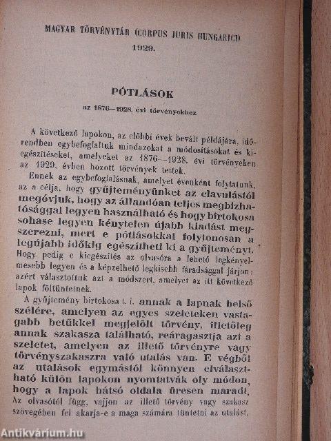 1929. évi törvénycikkek/Pótlások az 1876-1928. évi törvényekhez