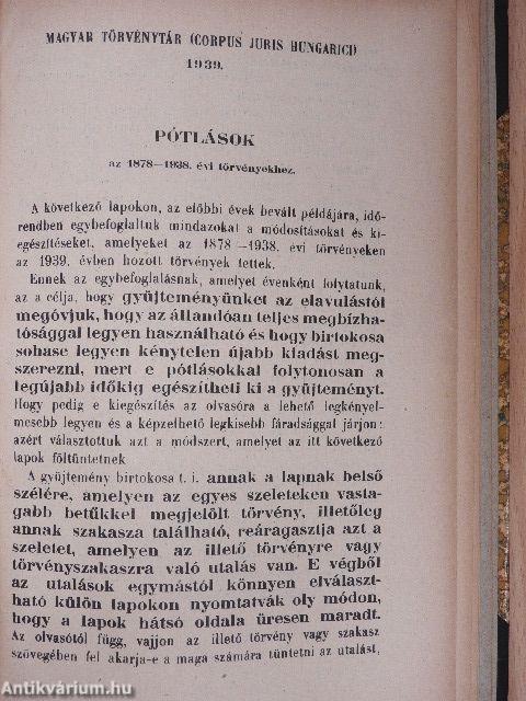 1939. évi törvénycikkek/Pótlások az 1878-1938. évi törvényekhez