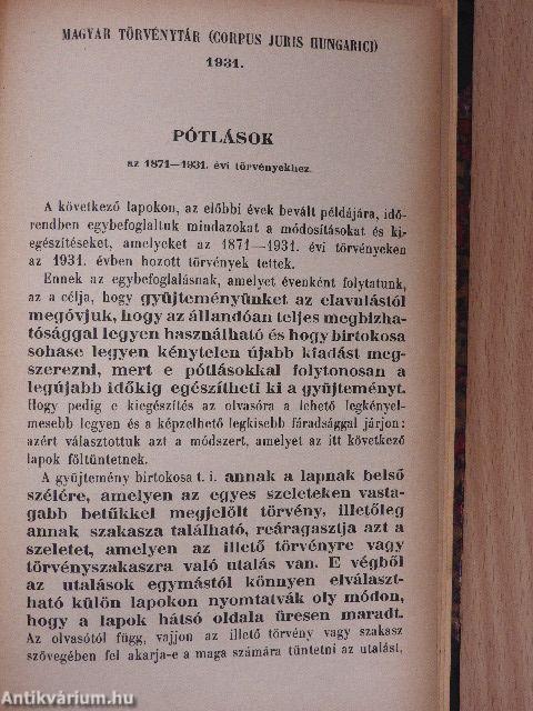 1931. évi törvénycikkek/Pótlások az 1871-1931. évi törvényekhez